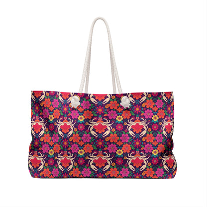 Weekender Bag, Cancer, Zodiac v1, Flower Pattern