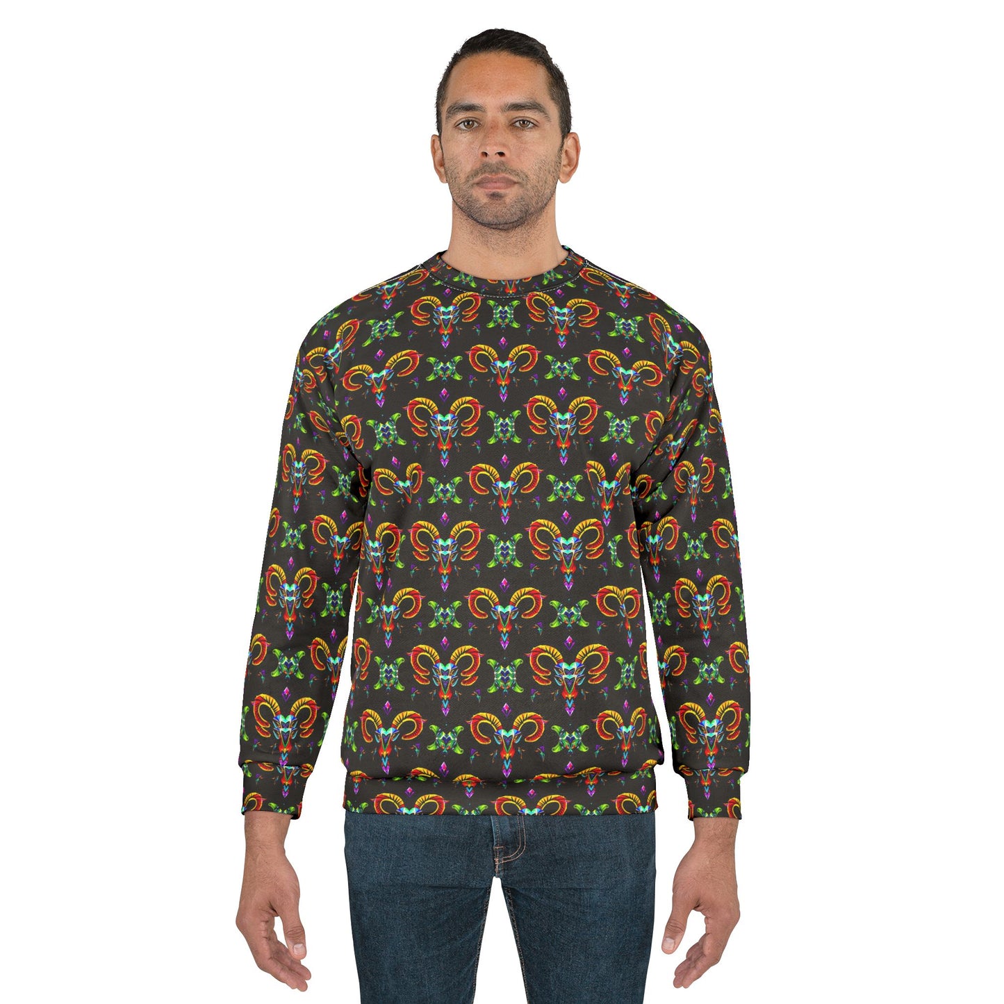 Unisex Sweatshirt (AOP), Aries, Zodiac v3, Jewel Pattern