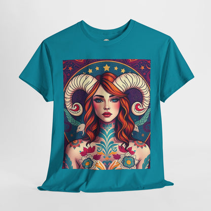 Unisex Heavy Cotton T-Shirt, Aries, Zodiac v1, Sexy Art