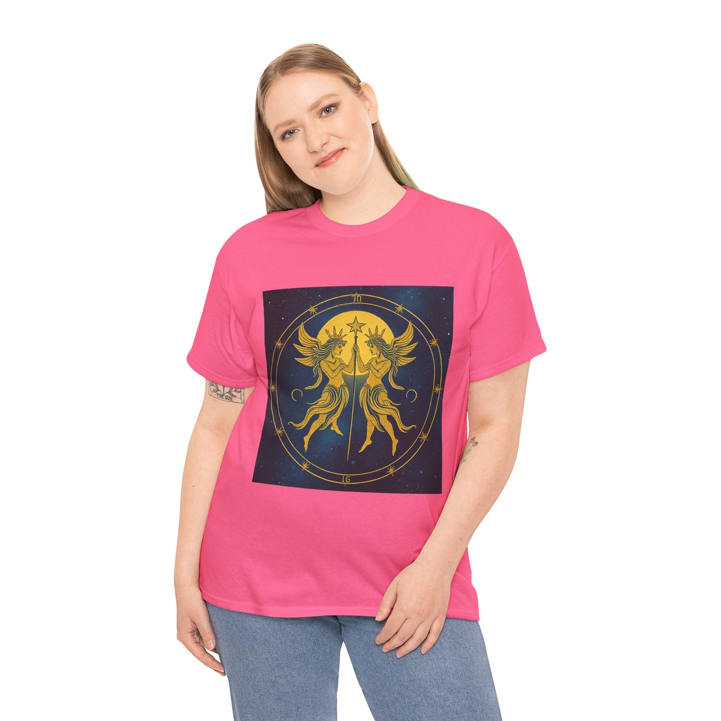 Unisex Heavy Cotton T-Shirt, Space Twins v3, Gemini Zodiac Design