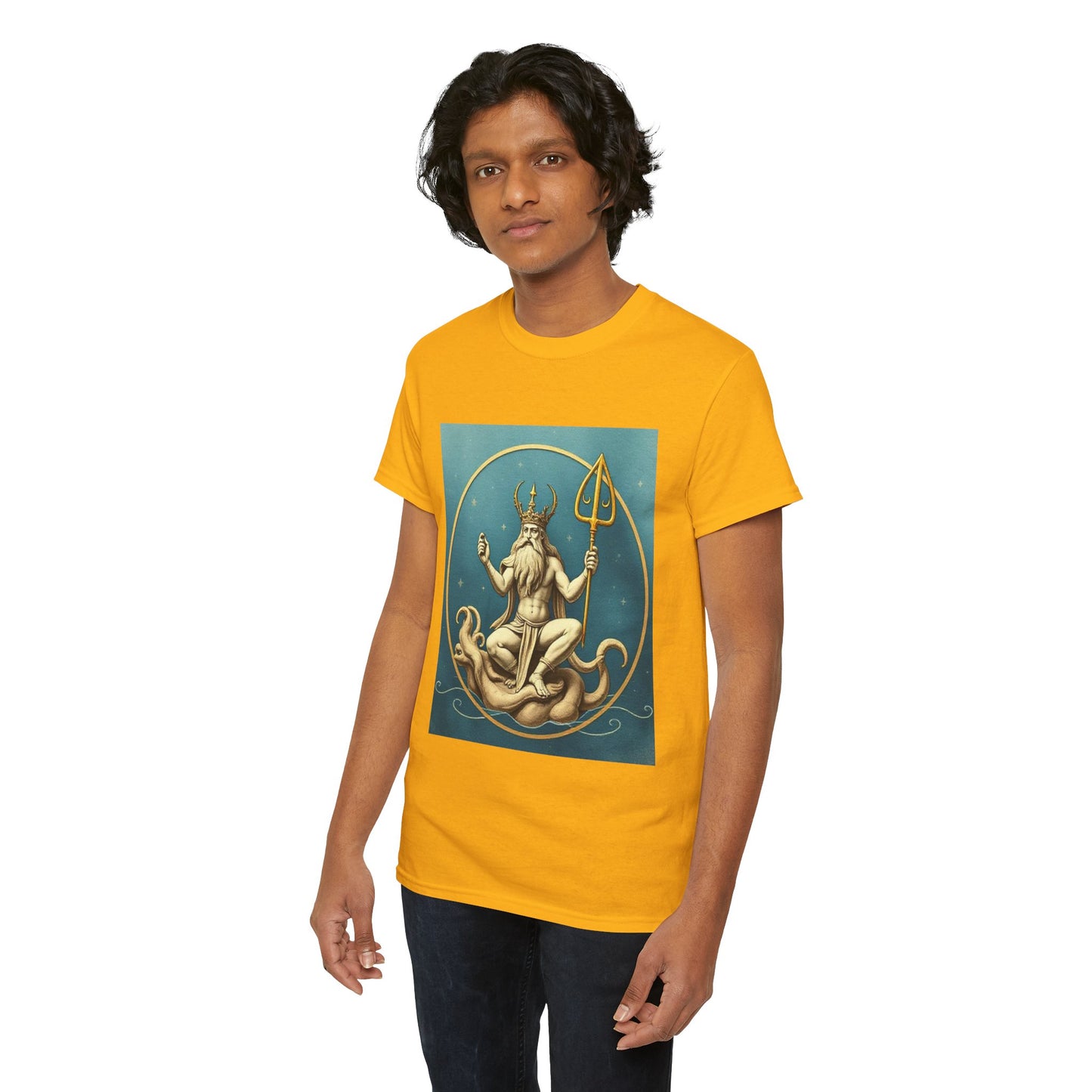 Unisex Heavy Cotton T-Shirt, Aquarius God 3v, Zodiac Design