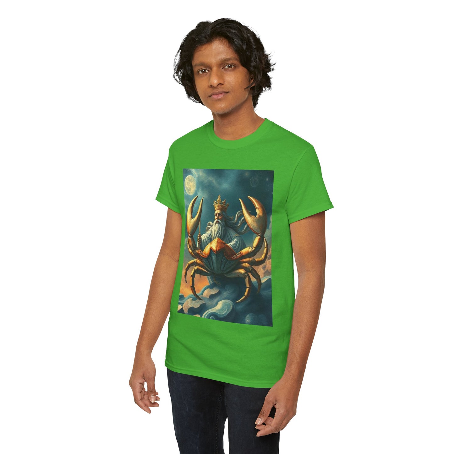 Unisex Heavy Cotton T-Shirt, Crustacean King, Cancer Zodiac Design