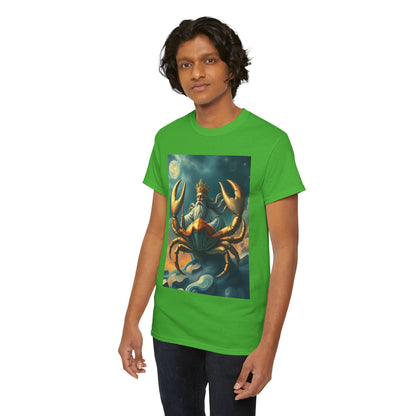 Unisex Heavy Cotton T-Shirt, Crustacean King, Cancer Zodiac Design