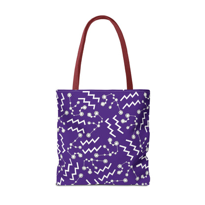 Tote Bag, Aquarius Zodiac Sign, AOP, (Purple, White)
