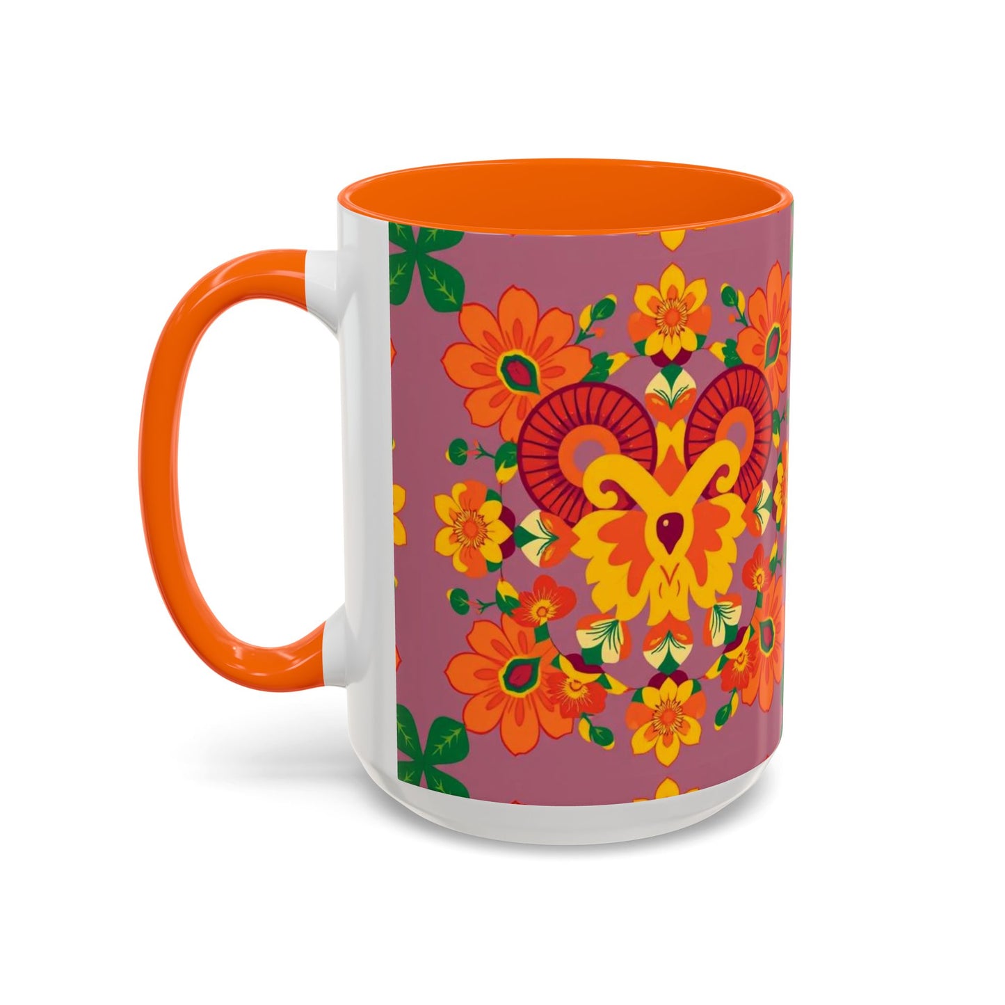 Accent Coffee Mug, Aries, Zodiac v1, Flower Pattern, (11, 15oz)