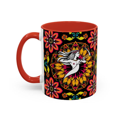 Accent Coffee Mug, Sagittarius, Zodiac v2. Flower Pattern, (11, 15oz)