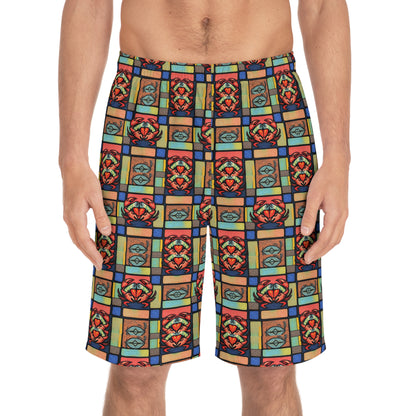 Men's Board Shorts, (AOP), Cancer, Zodiac, Shape Pattern