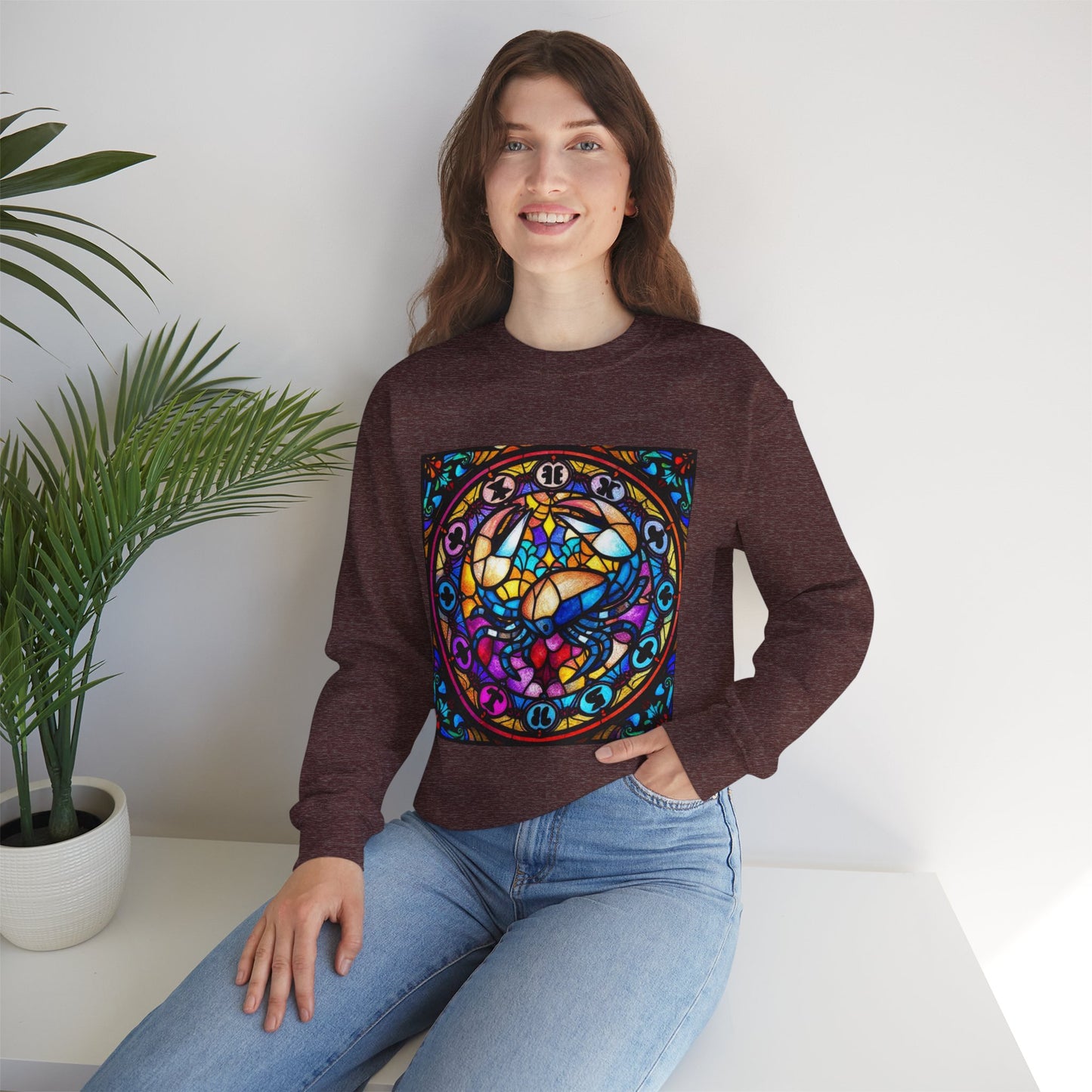 Unisex Heavy Blend™ Crewneck Sweatshirt, Glass, Cancer Zodiac Design