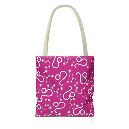 Tote Bag, Leo Zodiac Sign, AOP, (Pink, White)