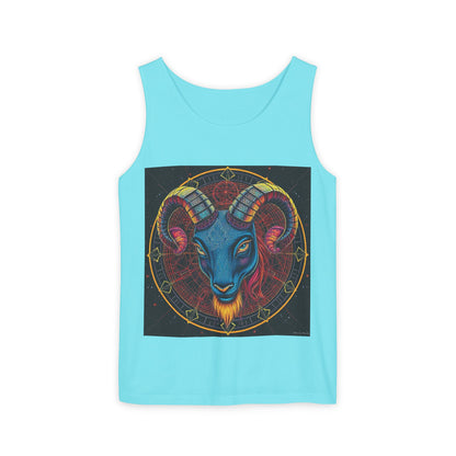 Unisex Garment-Dyed, Tank Top, Aries Design, Pop Art, 100% Ringspun US cotton