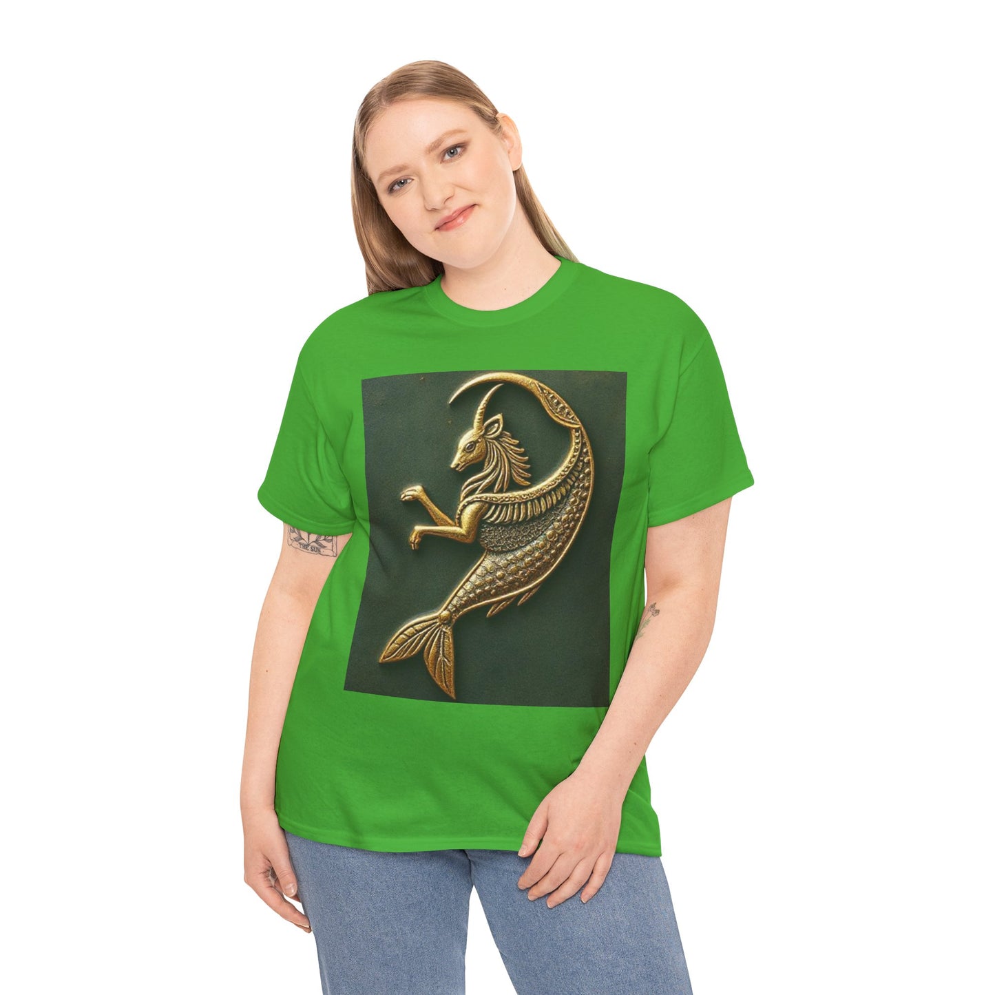 Unisex Heavy Cotton T-Shirt, Capricorn Animal v1, Symbol, Zodiac Design