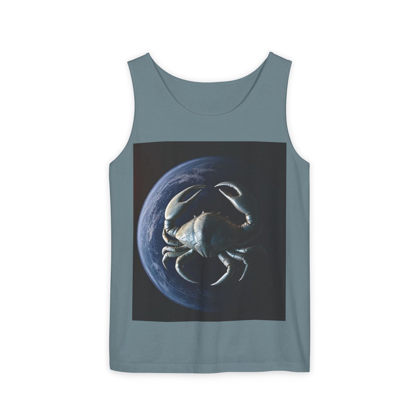 Unisex Garment-Dyed, Tank Top, Cancer Design, Planet Crab, 100% US cotton