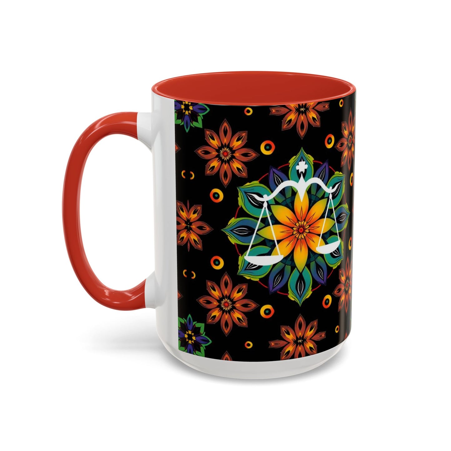 Accent Coffee Mug, Libra, Zodiac v4, Flower Pattern, (11, 15oz)
