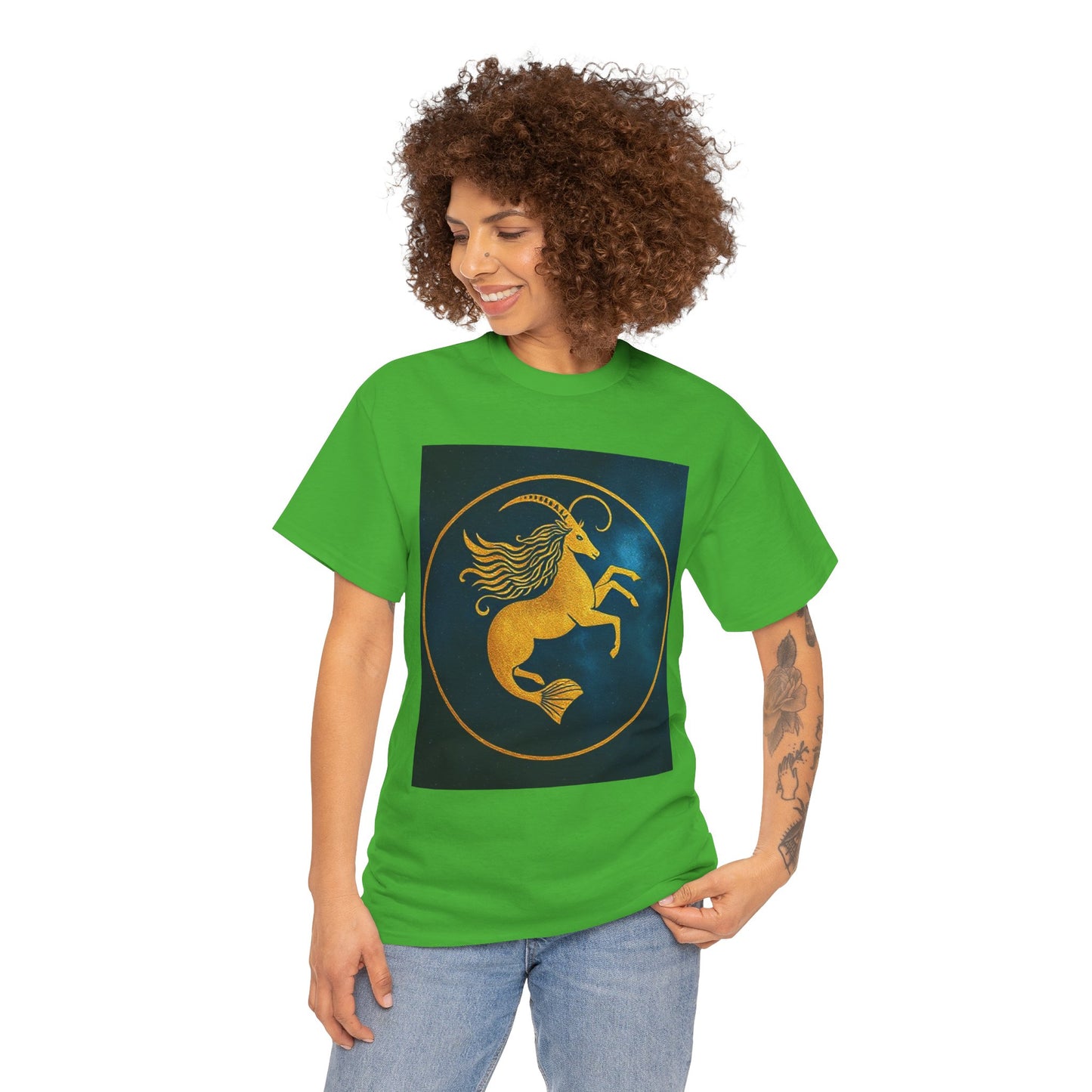 Unisex Heavy Cotton T-Shirt, Capricorn Animal v3, Symbol, Zodiac Design