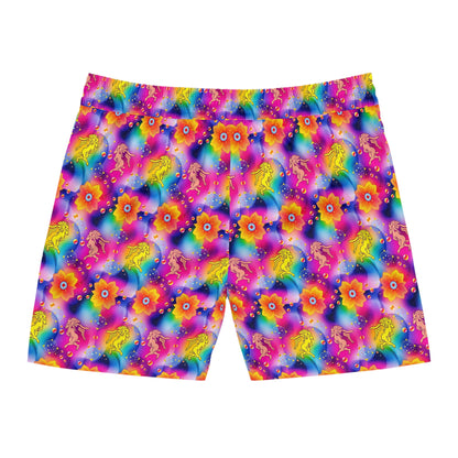 Men's Mid-Length Swim Shorts, (AOP), Gemini, Zodiac v1, Bubble Pattern