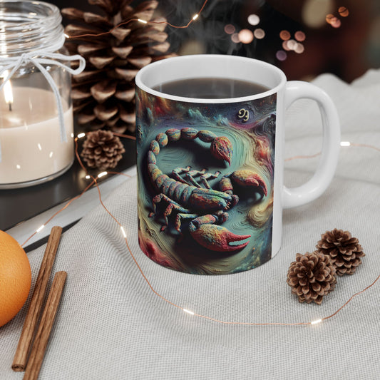 Ceramic Mug, (11oz, 15oz), Ceramic Coffee Mug, Trippy Scorpion, Scorpio Zodiac Design