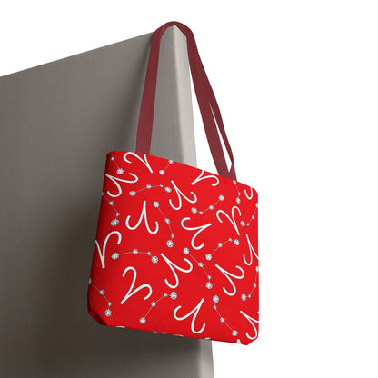 Tote Bag, Aries Zodiac Sign, AOP, (Red, White)