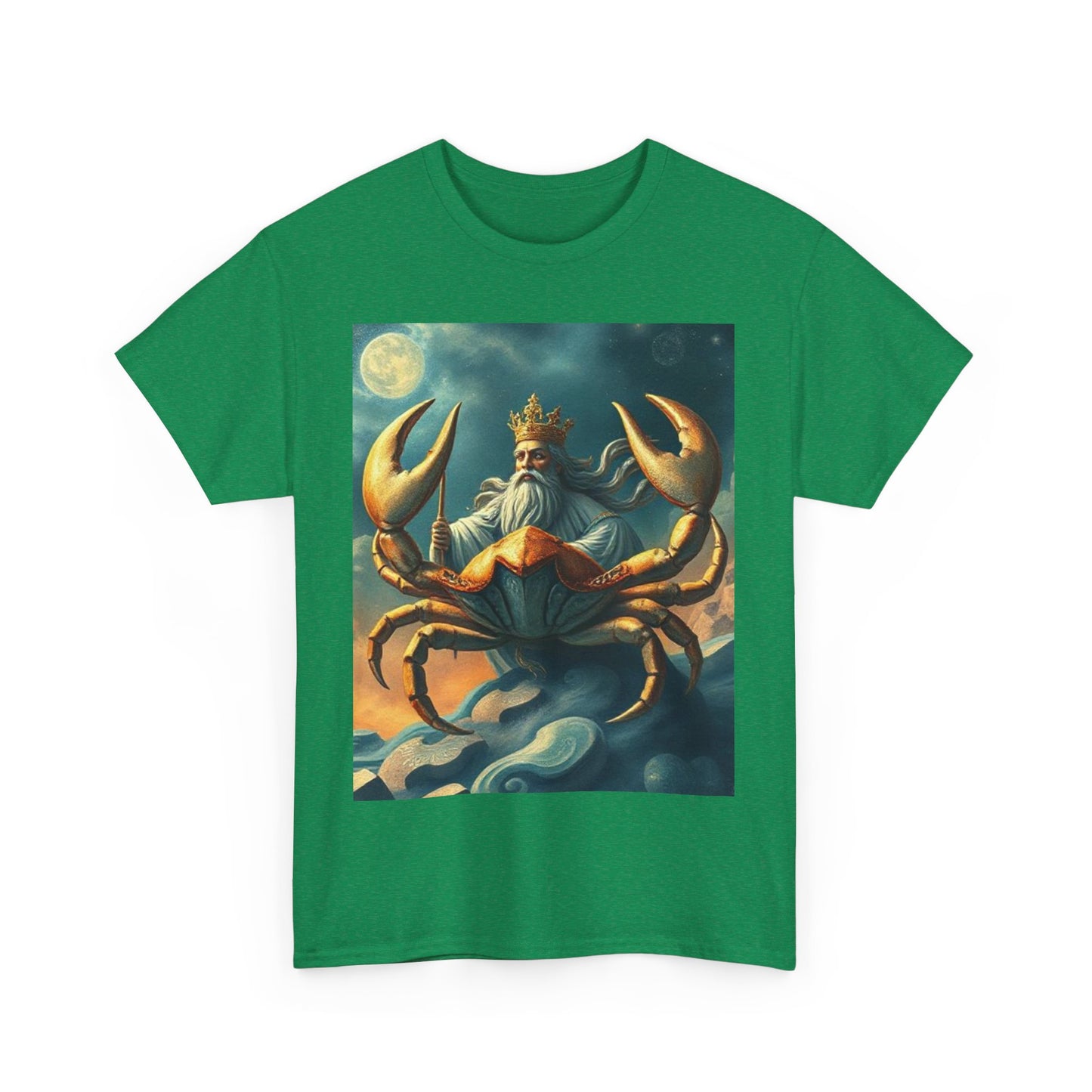 Unisex Heavy Cotton T-Shirt, Crustacean King v1, Cancer Zodiac Design