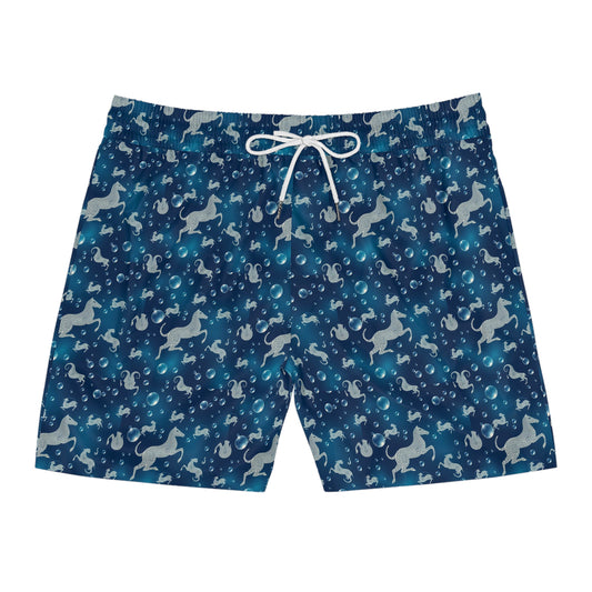 Men's Mid-Length Swim Shorts, (AOP), Capricorn, Zodiac v3, Bubble Pattern