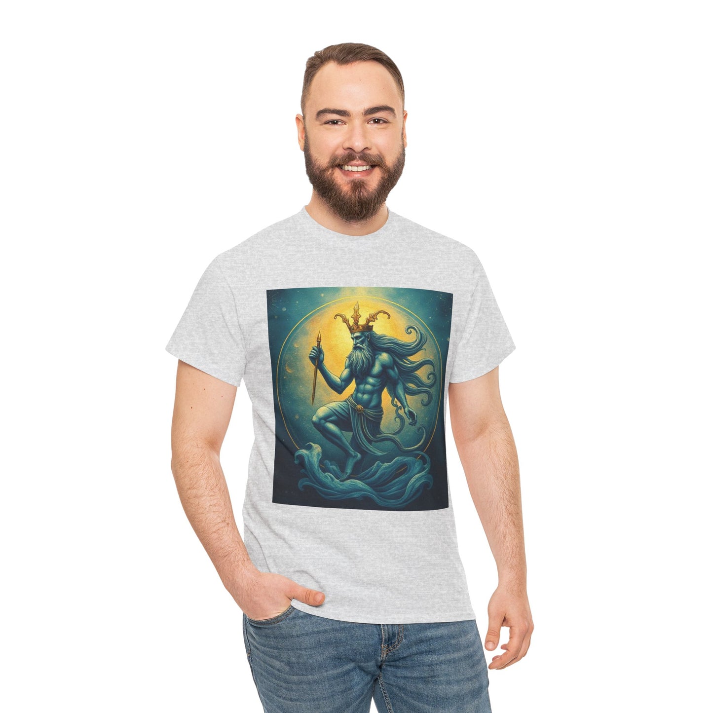 Unisex Heavy Cotton T-Shirt, Aquarius God 1, Zodiac Design
