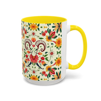 Accent Coffee Mug, Aries, Zodiac, Flower Pattern, (11, 15oz)