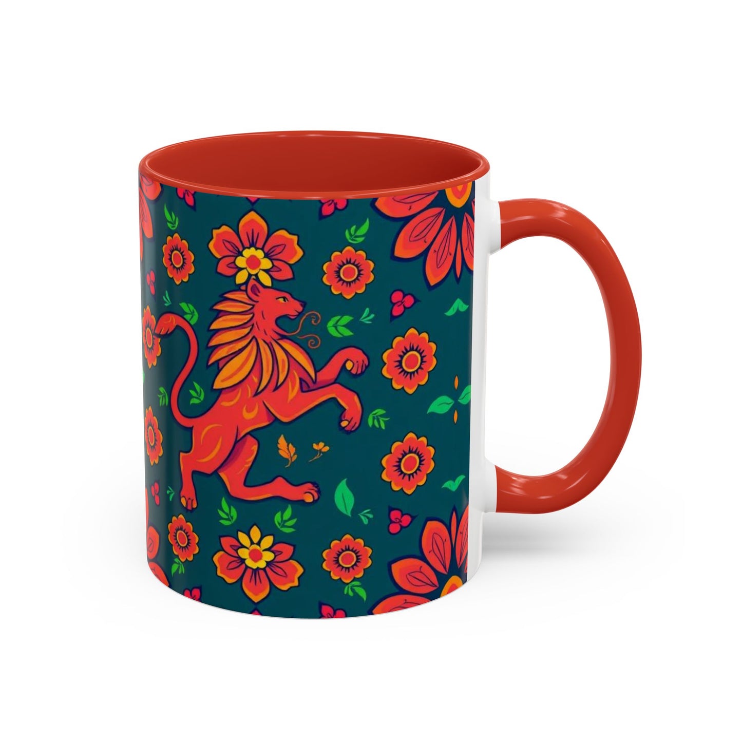 Accent Coffee Mug, Leo, Zodiac v1, Flower Pattern, (11, 15oz)