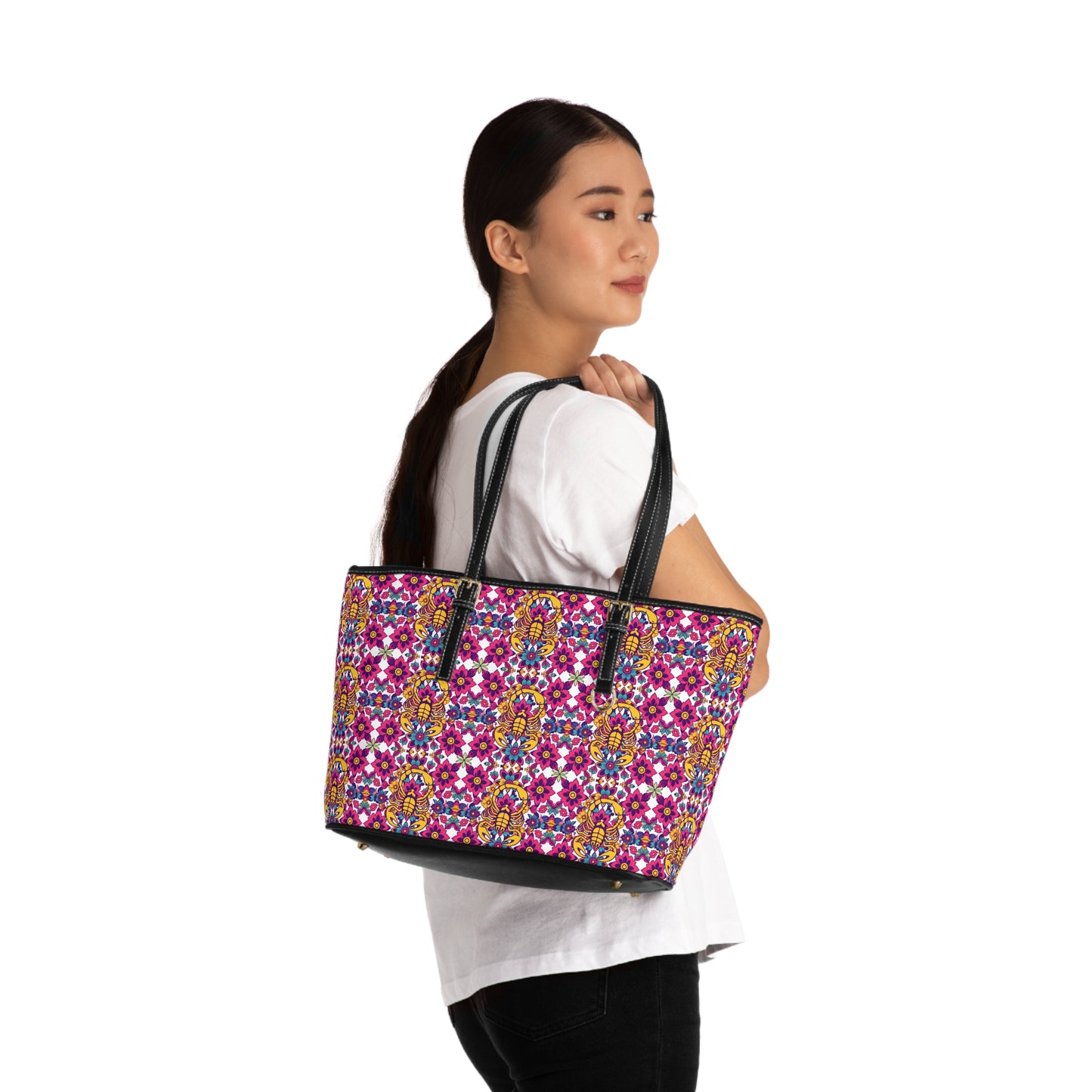 Leather Shoulder Bag, Scorpio, Zodiac v1, Flower Pattern