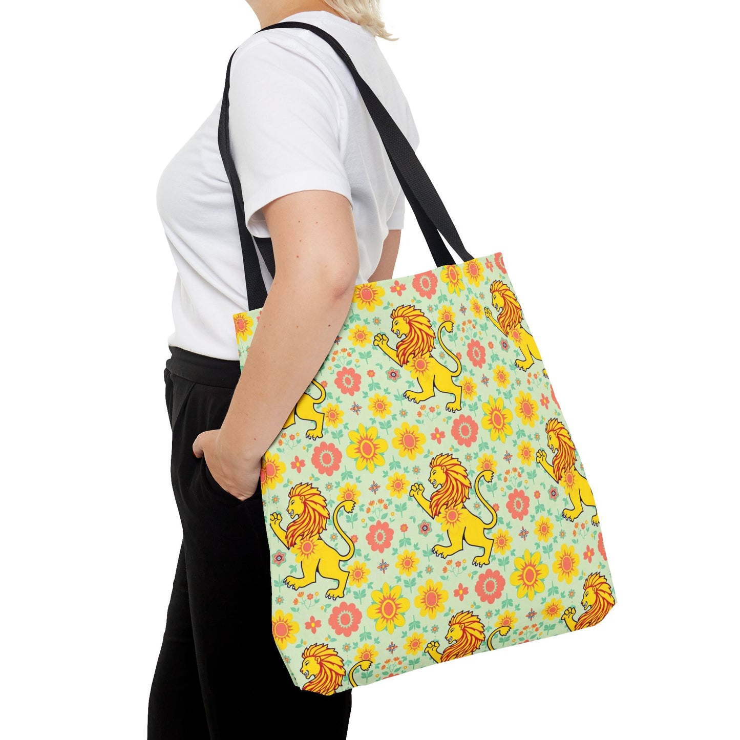 Tote Bag, (AOP), Leo, Zodiac v2, Flower Pattern