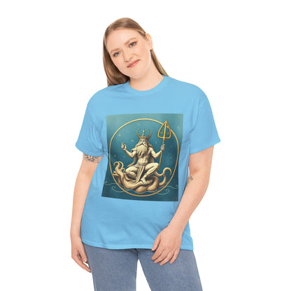Unisex Heavy Cotton T-Shirt, Aquarius God 3v, Zodiac Design