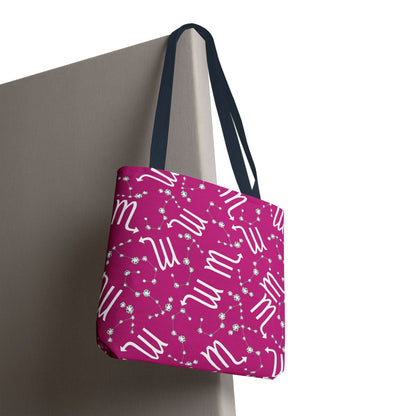 Tote Bag, Scorpio Zodiac Sign, AOP, (Pink, White)