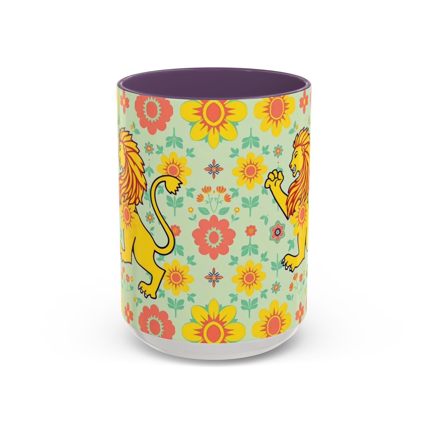 Accent Coffee Mug, Leo, Zodiac v2, Flower Pattern, (11, 15oz)