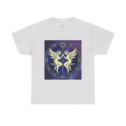 Unisex Heavy Cotton T-Shirt, Space Angel Twins, Gemini Zodiac Design