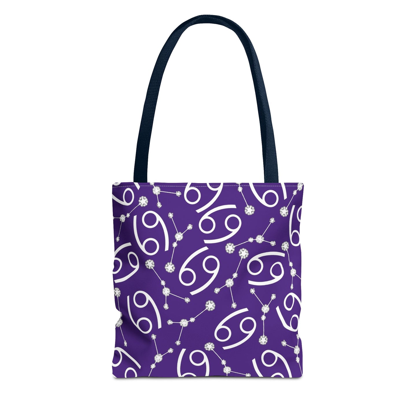 Tote Bag, Cancer Zodiac Sign, AOP, (Purple, White)
