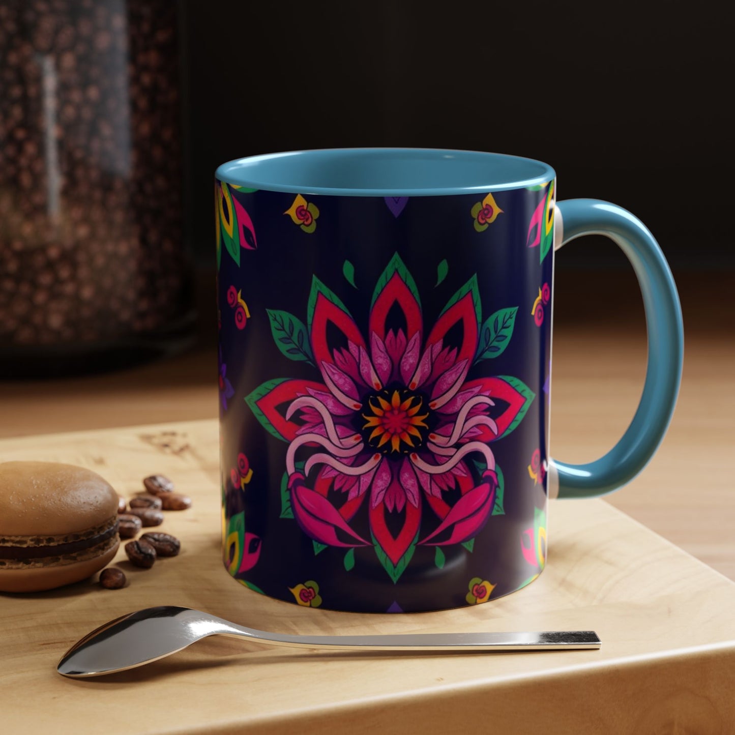 Accent Coffee Mug, Scorpio, Zodiac v4. Flower Pattern, (11, 15oz)