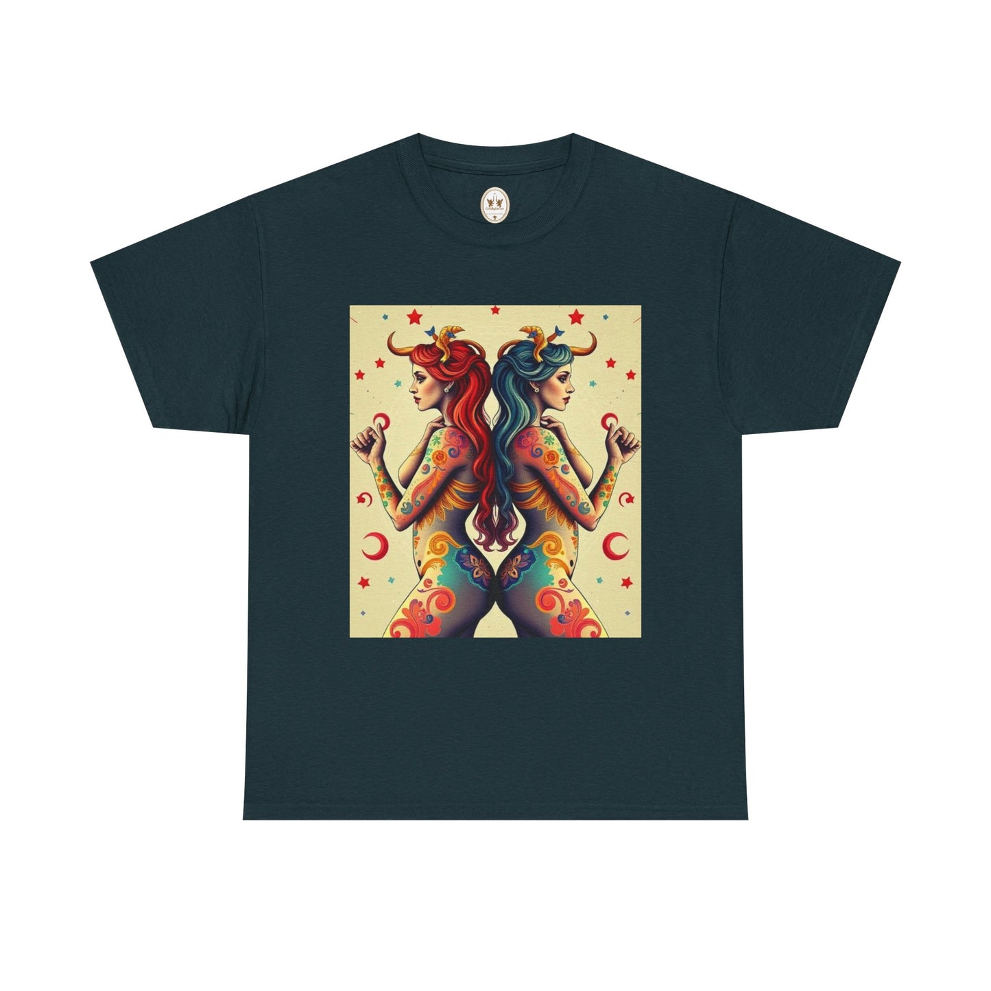 Unisex Heavy Cotton T-Shirt, Gemini, Zodiac v4, Sexy Art