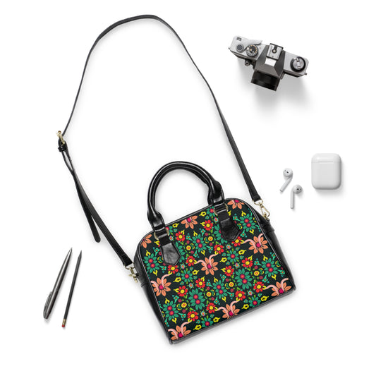 Shoulder Handbag, Aquarius, Zodiac v1, Flower Pattern