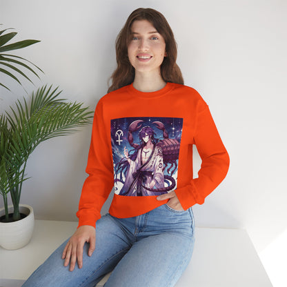 Unisex Heavy Blend™ Crewneck Sweatshirt, Scorpio Zodiac Design, purple scorpion anime