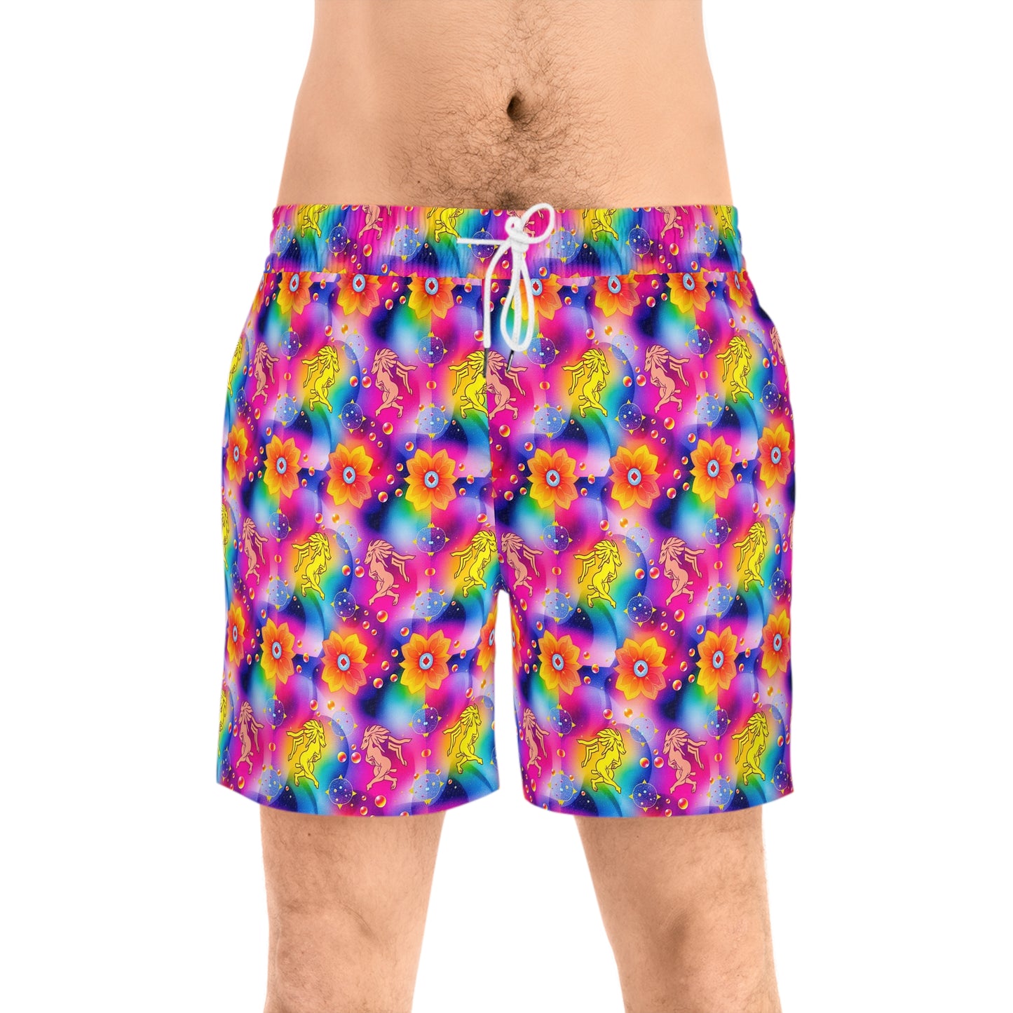 Men's Mid-Length Swim Shorts, (AOP), Gemini, Zodiac v1, Bubble Pattern