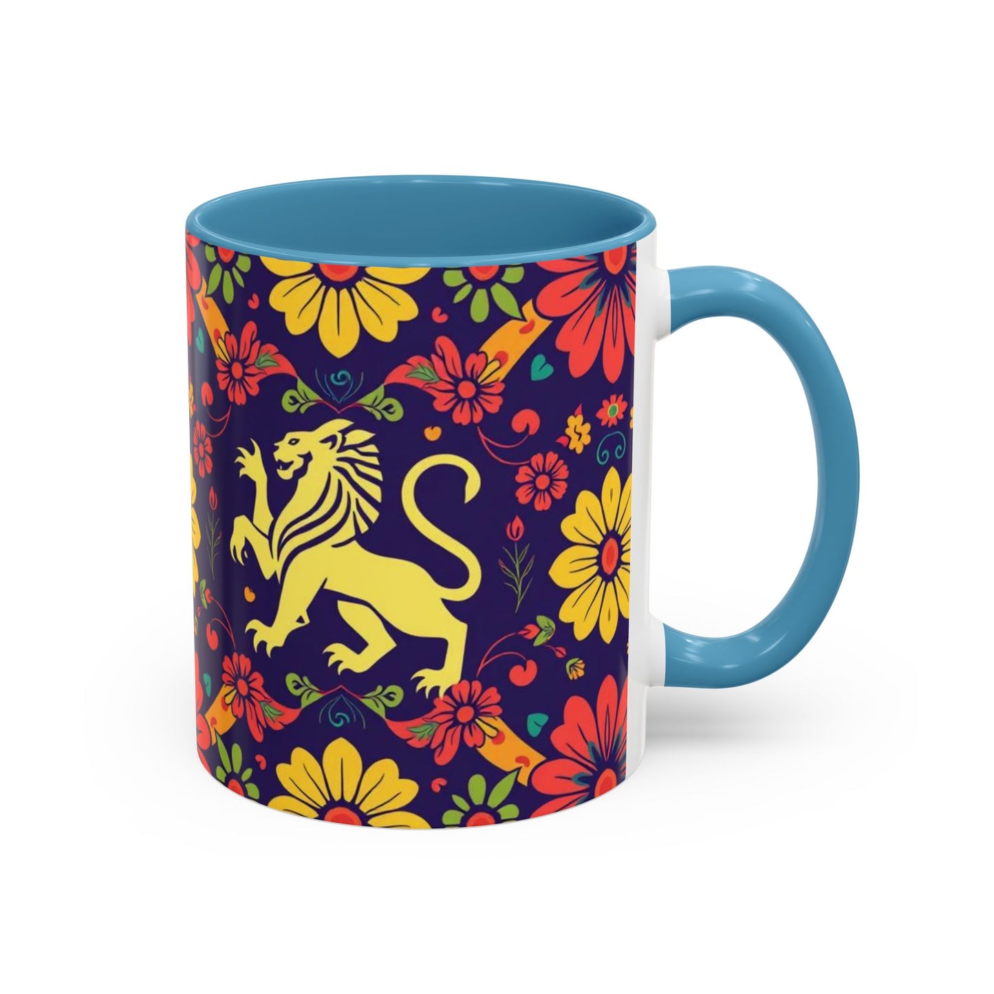 Accent Coffee Mug, Leo, Zodiac v3, Flower Pattern, (11, 15oz)