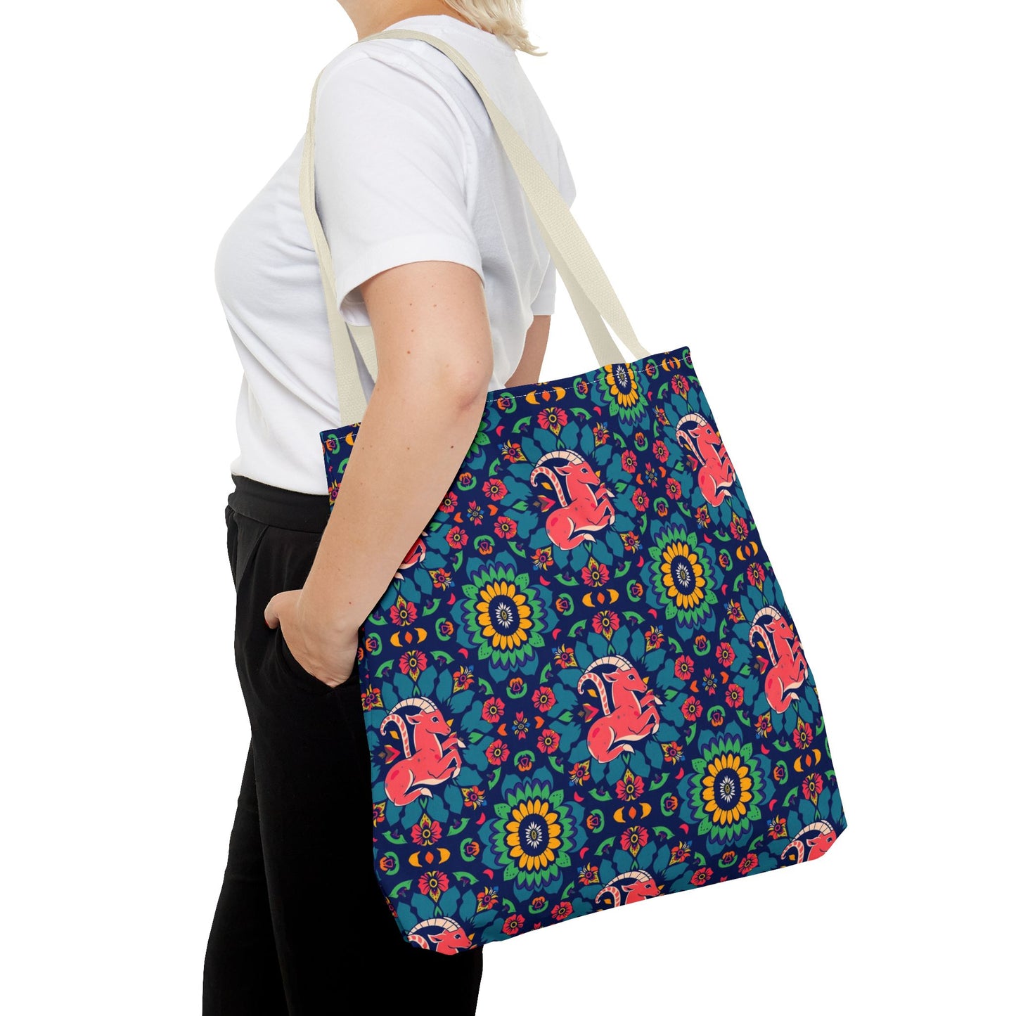 Tote Bag (AOP), Capricorn, Zodiac v1, Flower Pattern
