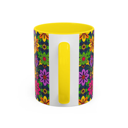 Accent Coffee Mug, Gemini, Zodiac v3, Flower Pattern, (11, 15oz)