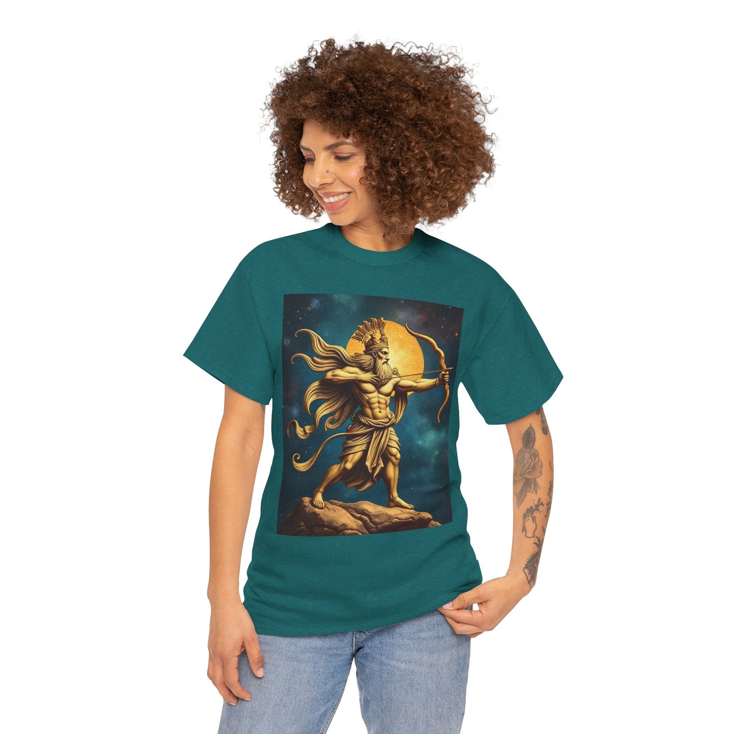 Unisex Heavy Cotton T-Shirt, Midnight Arrow v1, Sagittarius Zodiac Design