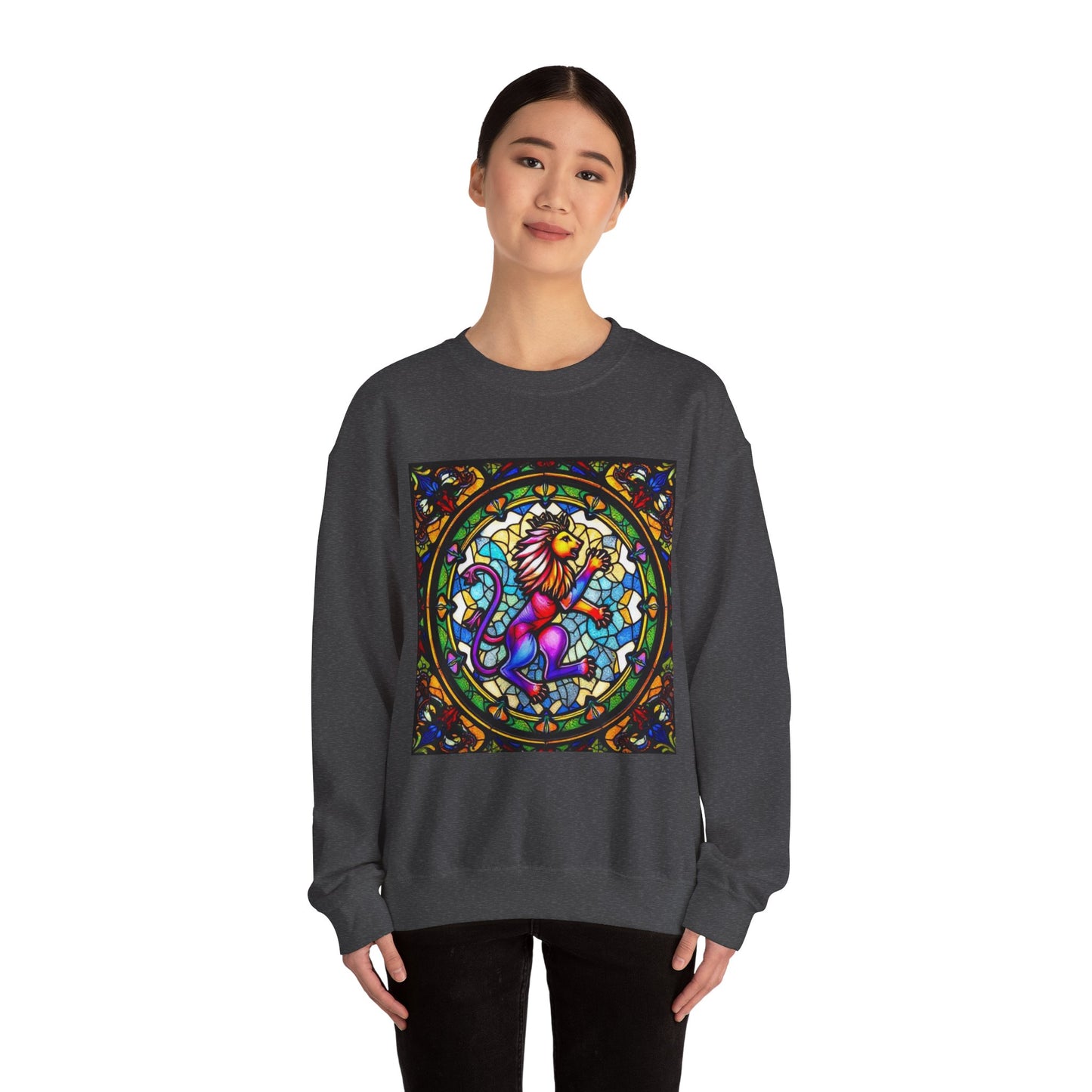 Unisex Heavy Blend™ Crewneck Sweatshirt, Glass, Leo Zodiac Design