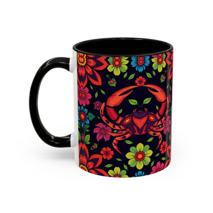 Accent Coffee Mug, Cancer, Zodiac v4, Flower Pattern, (11, 15oz)