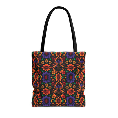Tote Bag, (AOP), Scorpio, Zodiac v6, Flower Pattern