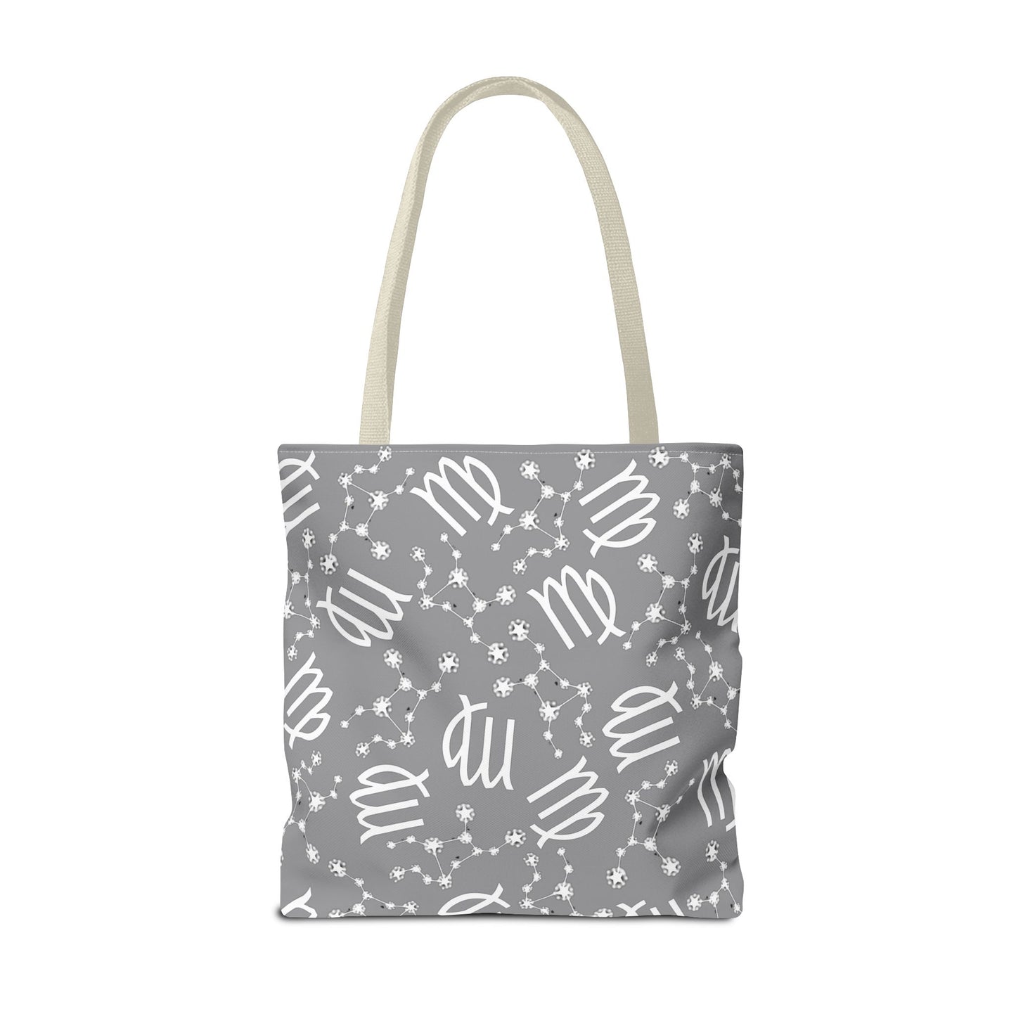Tote Bag, Virgo Zodiac Sign, AOP, (Grey, White)