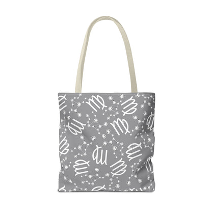Tote Bag, Virgo Zodiac Sign, AOP, (Grey, White)