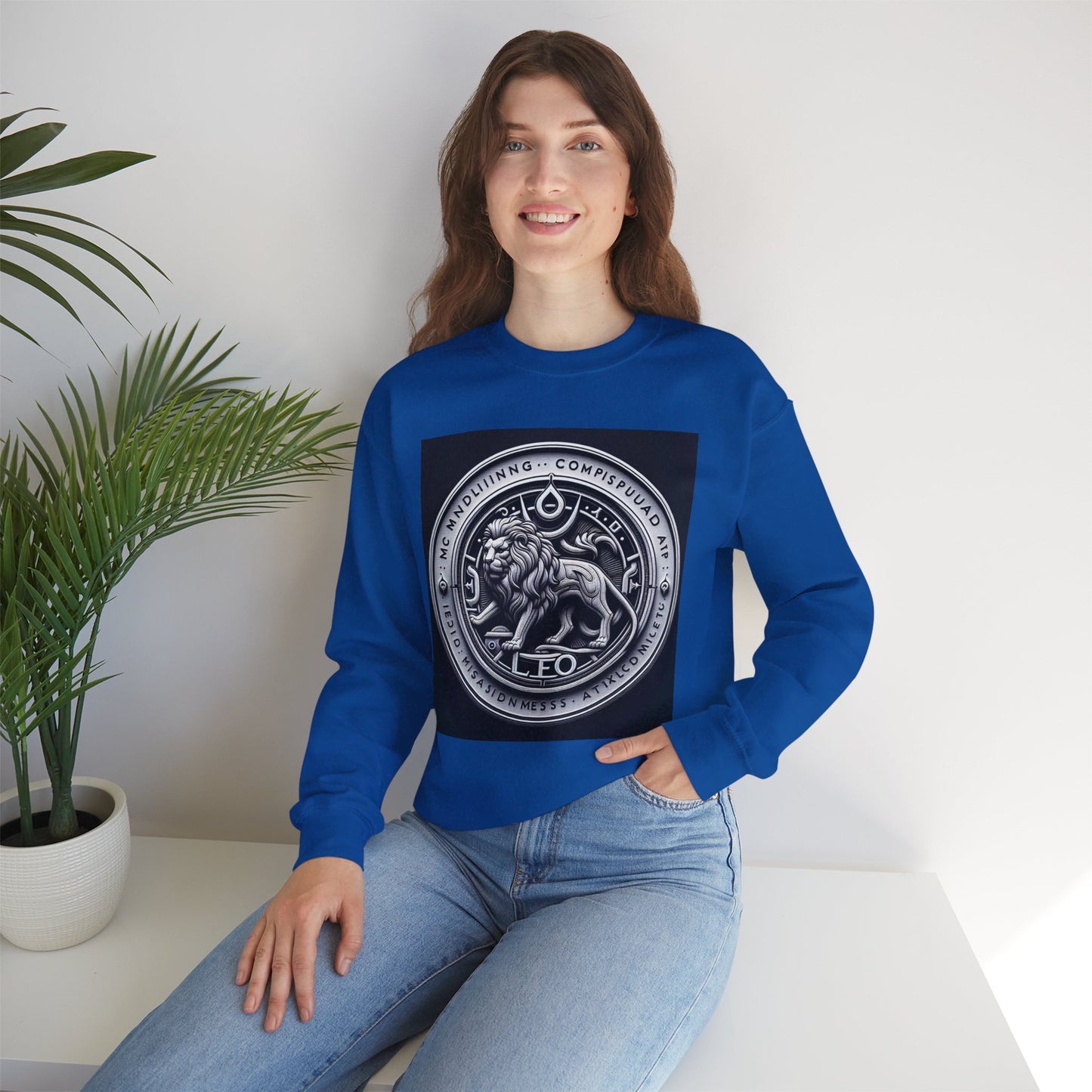 Unisex Heavy Blend™ Crewneck Sweatshirt, Lion Coin, Leo Zodiac Design