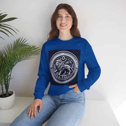 Unisex Heavy Blend™ Crewneck Sweatshirt, Lion Coin, Leo Zodiac Design