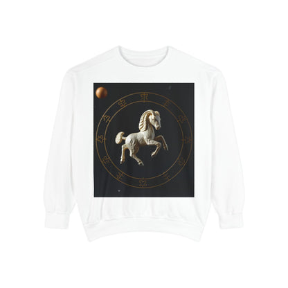 Garment-Dyed Sweatshirt, Unisex, Space Animal Design, Capricorn